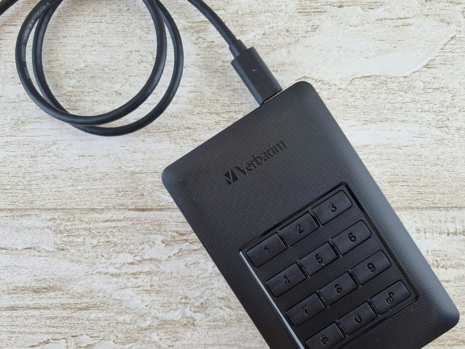 Encrypted external hard drive with a PIN keypad